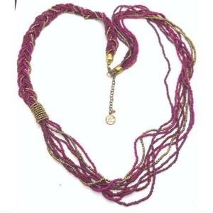 🦋 Erica Lyons multi-strand long red, pink & gold glass beaded necklace